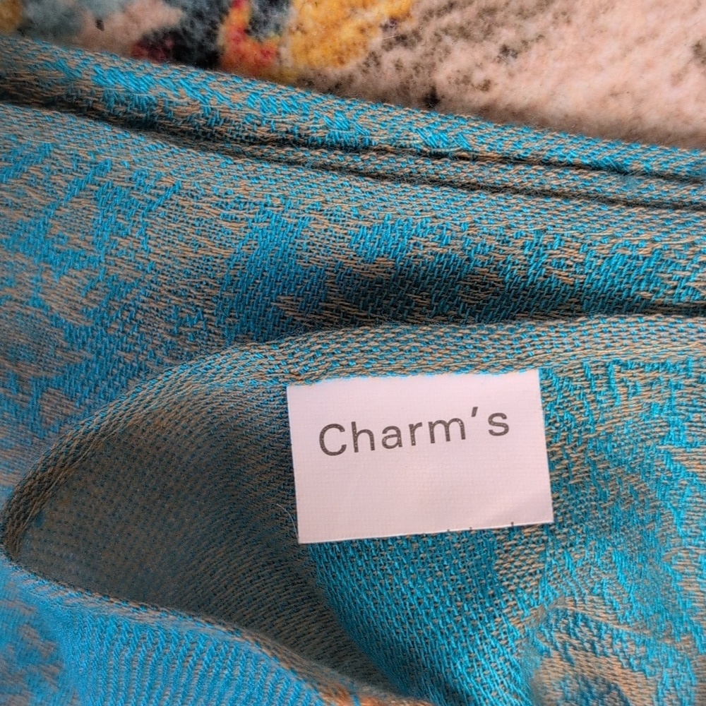 NWOT Indian paisely scarf / wrap / stole turquoise and tan - Picture 4 of 4